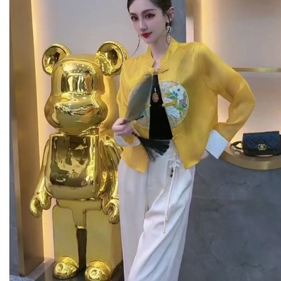 新中式国风刺绣防晒衣衬衫外套女夏季薄款2024新款欧根纱短款上衣