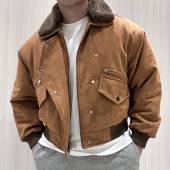 美式 复古棉衣可拆卸毛领双层领麂皮绒美式 高街底特律感宽松棉服