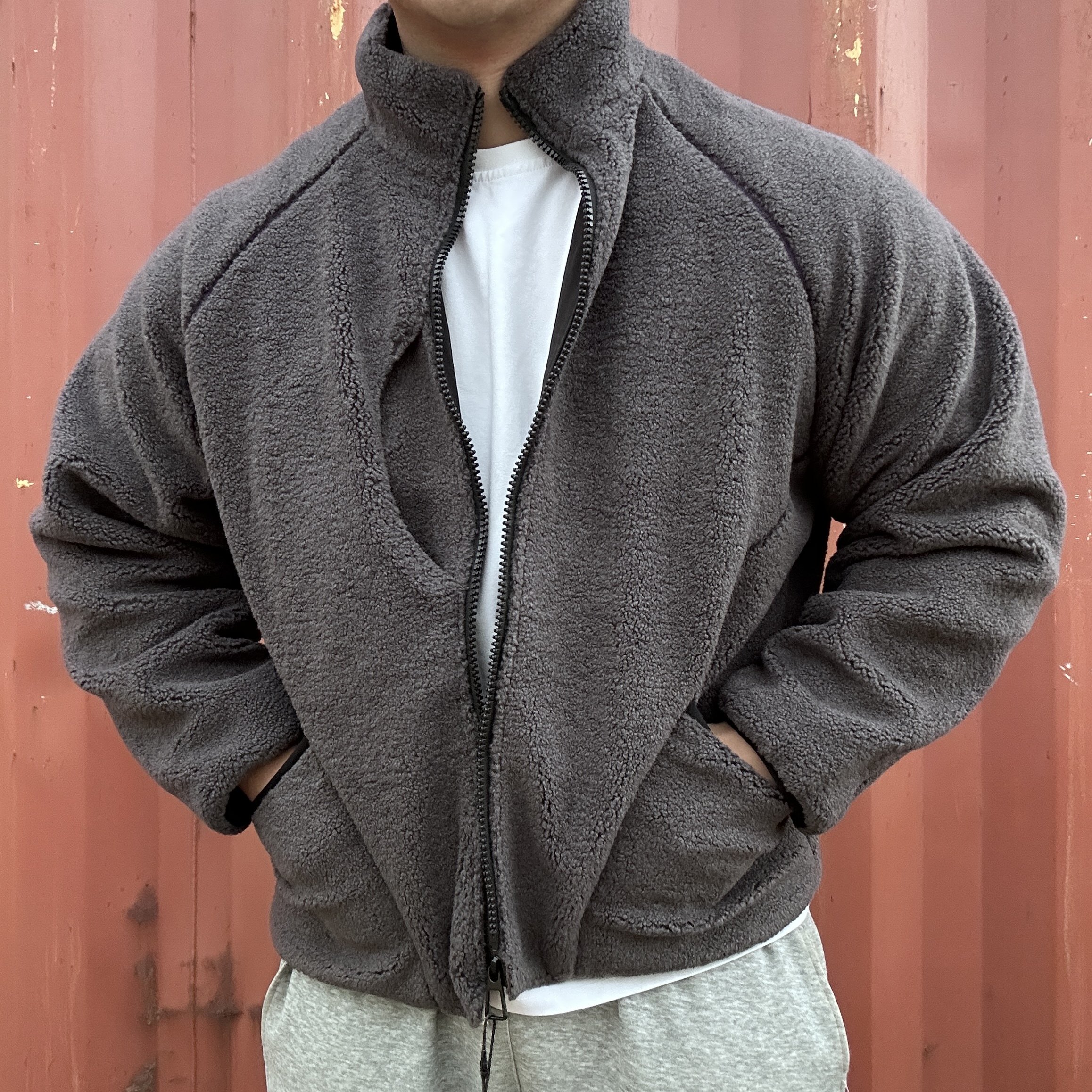 冬季立体裁剪颗粒羊羔绒外套男冬季保暖加厚摇粒绒棉服立领夹克