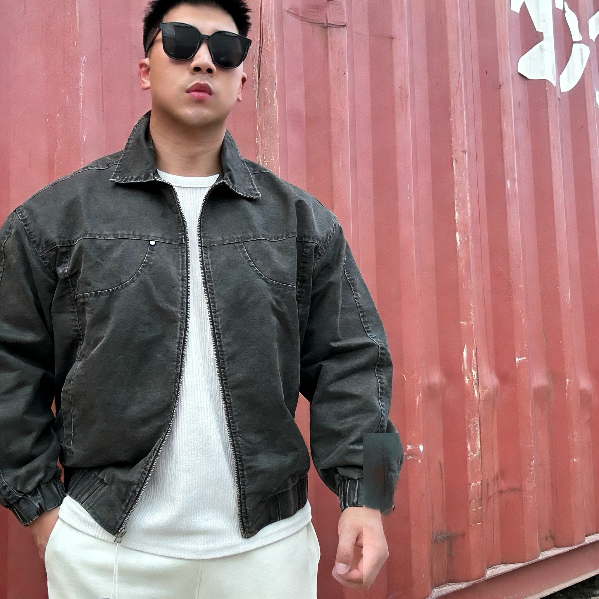 秋冬新款潮牌棉服日系休闲棒球领短款水洗飞行夹克工装外套男