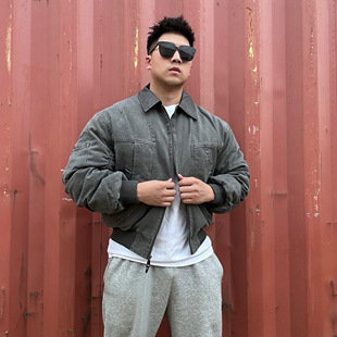 美式复古重磅水洗宽松羽绒服冬季加厚工装底特律感肌肉硬汉外套