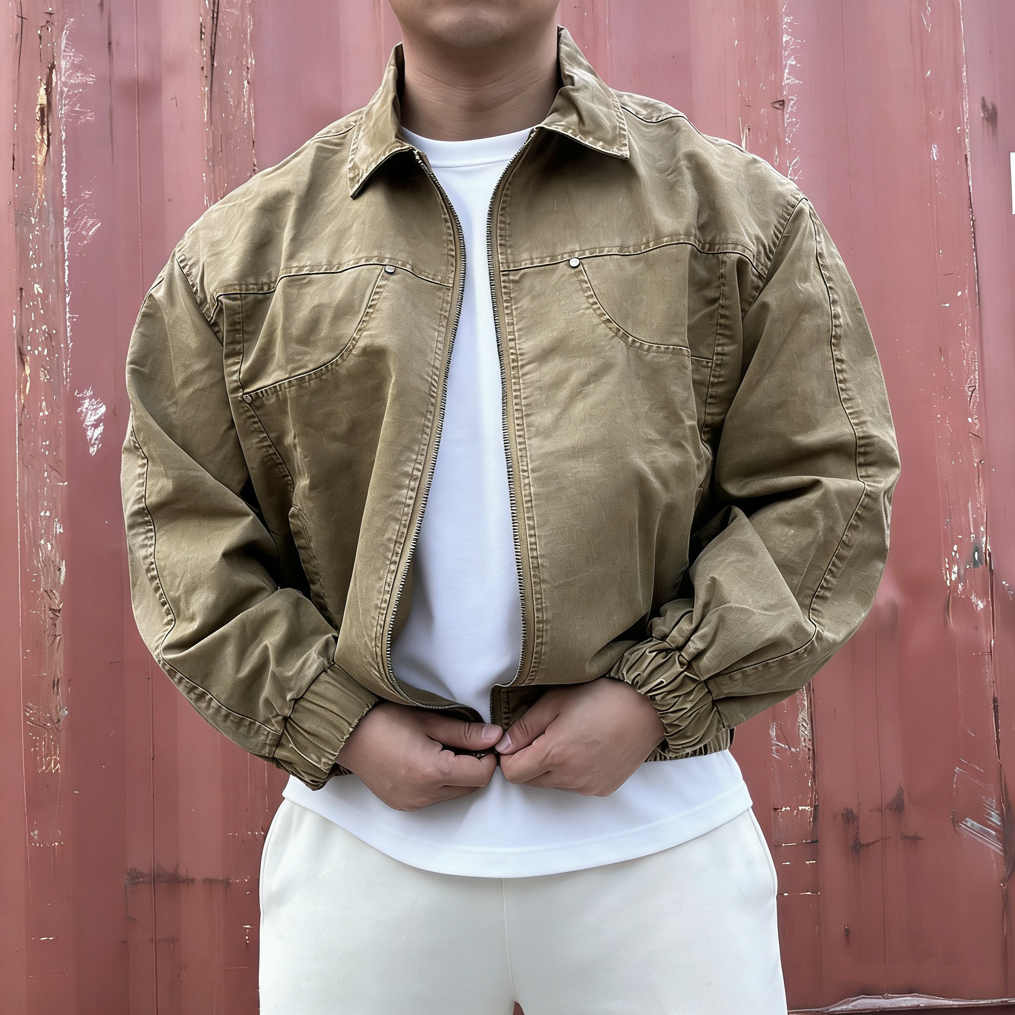 秋冬新款潮牌棉服日系休闲棒球领短款水洗飞行夹克工装外套男