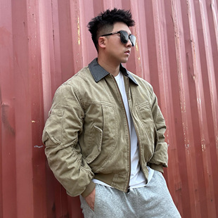 美式复古重磅水洗宽松羽绒服冬季加厚工装底特律感肌肉硬汉外套