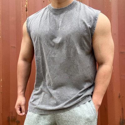 做旧无袖宽松背心复古T恤