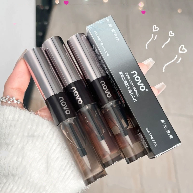 NOVO双头镜面雨衣口红持久不掉色不沾杯定妆神器自然素颜显白保湿