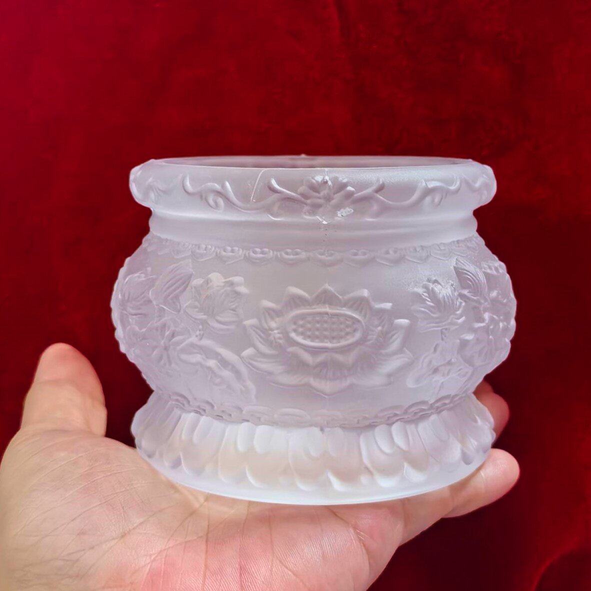 纯白琉璃圣水杯莲花香炉油灯佛具跨境出口纯色供佛观音中式花盆图片