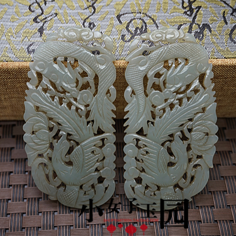 古玩玉器明清仿古玉和田玉辽金拉丝龙凤对玉佩镂空龙凤镶嵌玉对佩