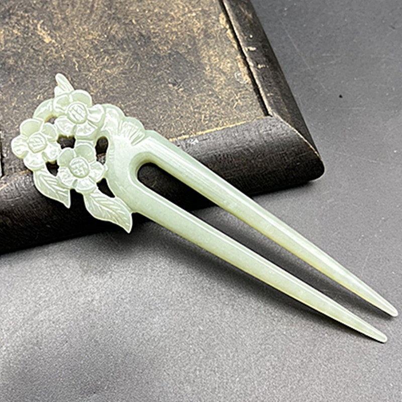 和田玉梅花对簪发簪发饰复古