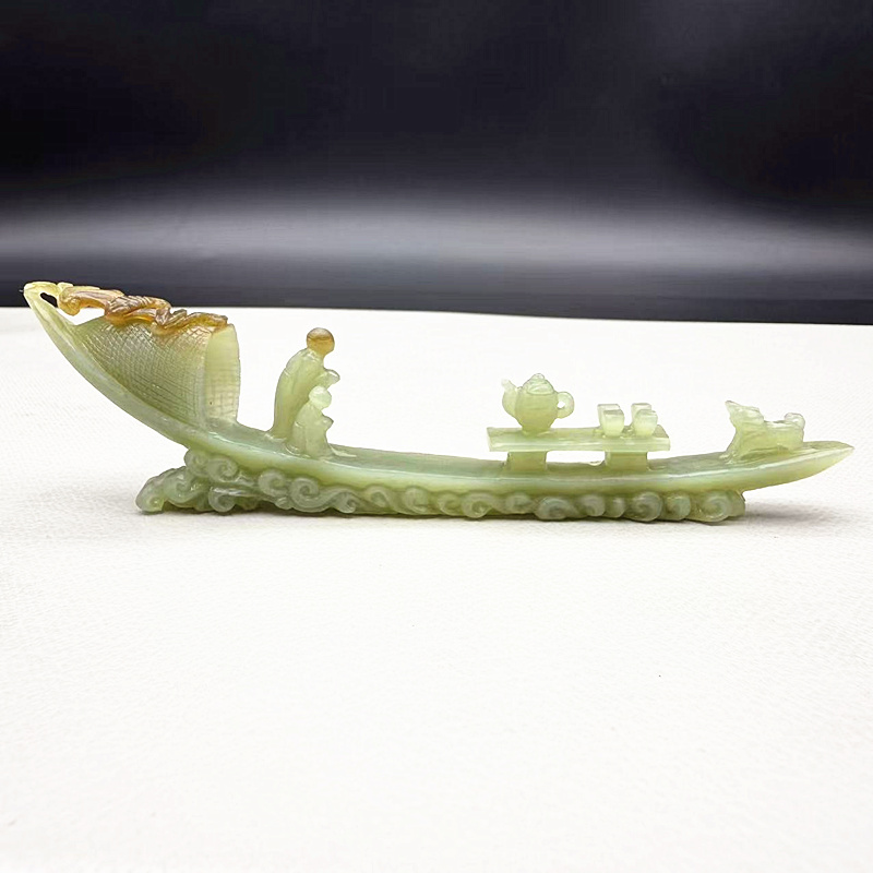 和田玉舟子悟道香插玉摆件