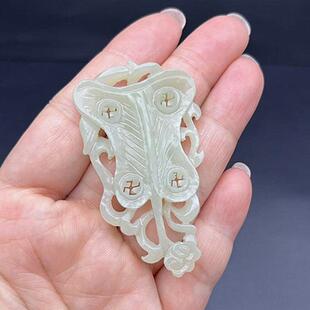 和田玉扇型吊坠挂件仿古拉丝镂空吊坠如意芭蕉扇玉佩玉坠颈饰项坠