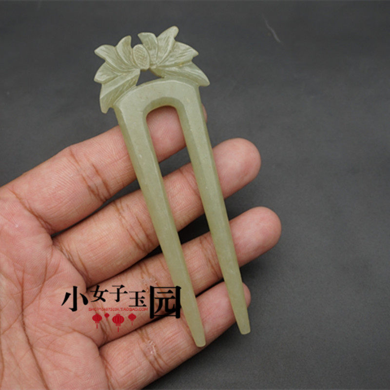 和田玉玉簪发叉青白玉花朵双簪古风汉服头饰拍摄道具手工配饰