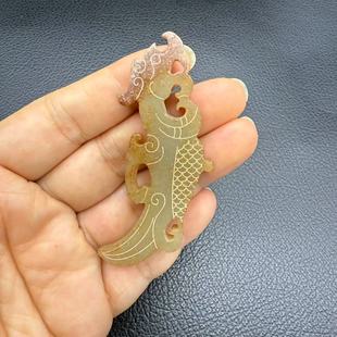 和田玉中华龙吊坠挂件仿古战汉西周龙型玉佩玉坠颈饰项链坠锁骨链