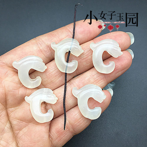 岫玉通孔中华龙吊坠玉佩古玩杂项手串手链隔珠项链佩珠DIY配饰件