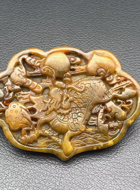 雪花玉做旧仿古雕刻玉牌子
