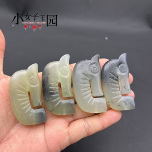 岫玉玉猪龙吊坠挂件水墨风通孔龙型玉佩玉坠diy 手工汉服饰品腰佩