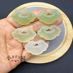 岫玉如意锁吊坠挂件双面雕刻玉锁玉佩玉坠颈饰项链坠挂饰手工饰品