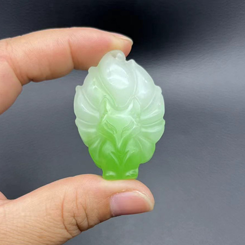 琉璃翠青狐狸吊坠挂件九尾狐玉石项链挂坠颈饰DIY手工配饰簪花饰