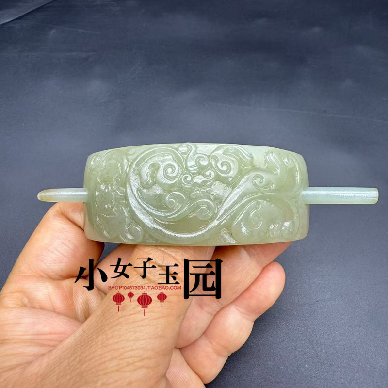 和田玉福寿如意发冠玉冠青白玉蝙蝠貔貅汉服帽冠头饰古风发饰拍摄