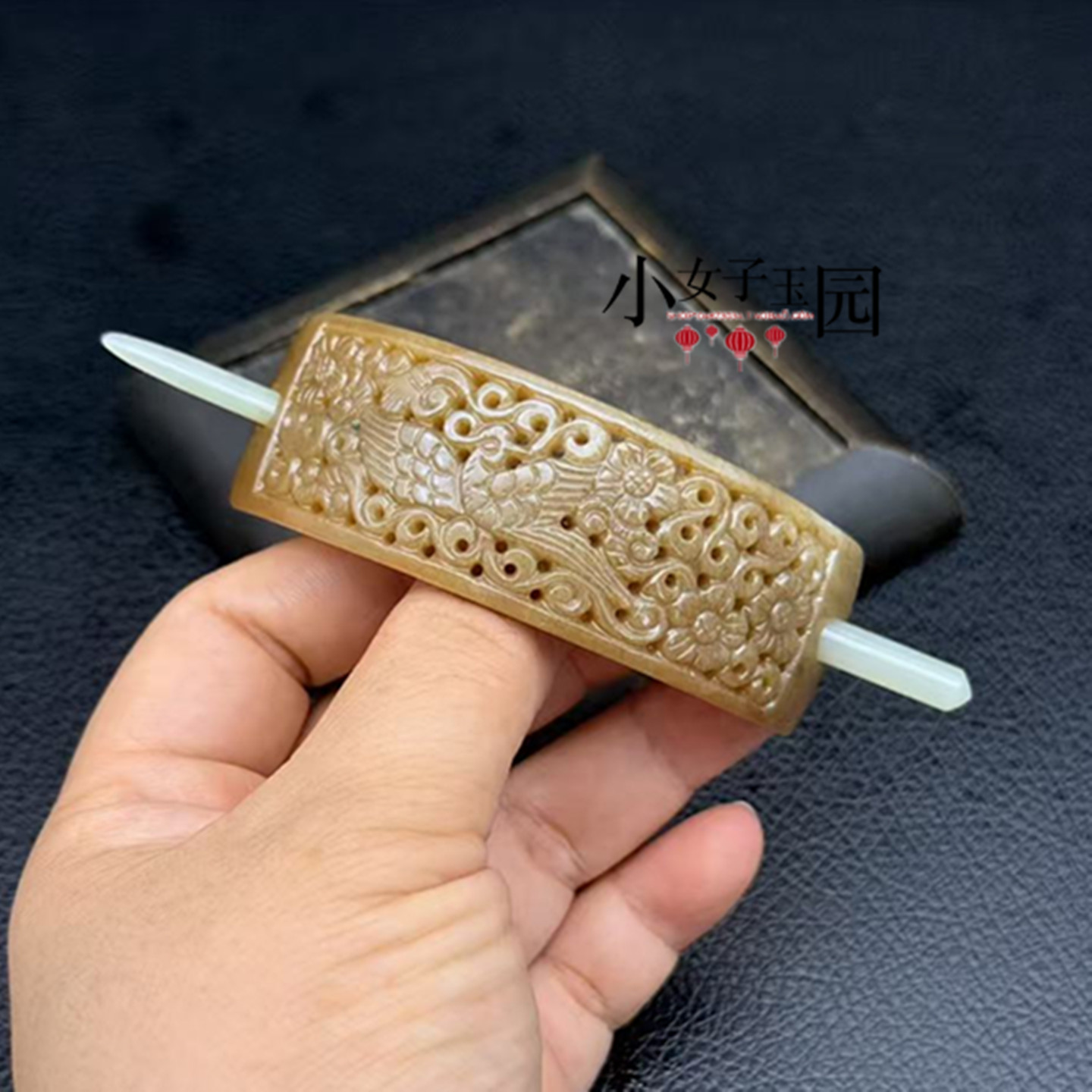 和田玉糖玉喜上眉梢发冠帽冠古风花雕发饰传统玉冠汉服旗袍玉头饰