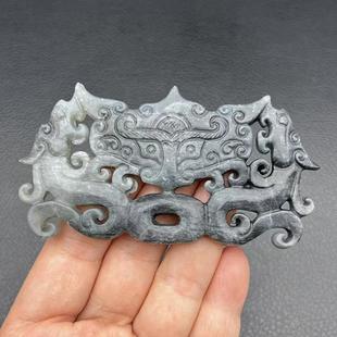 岫玉双龙玉佩玉坠复古双面雕刻玉璜水墨风玉石项链坠锁骨链玉挂件