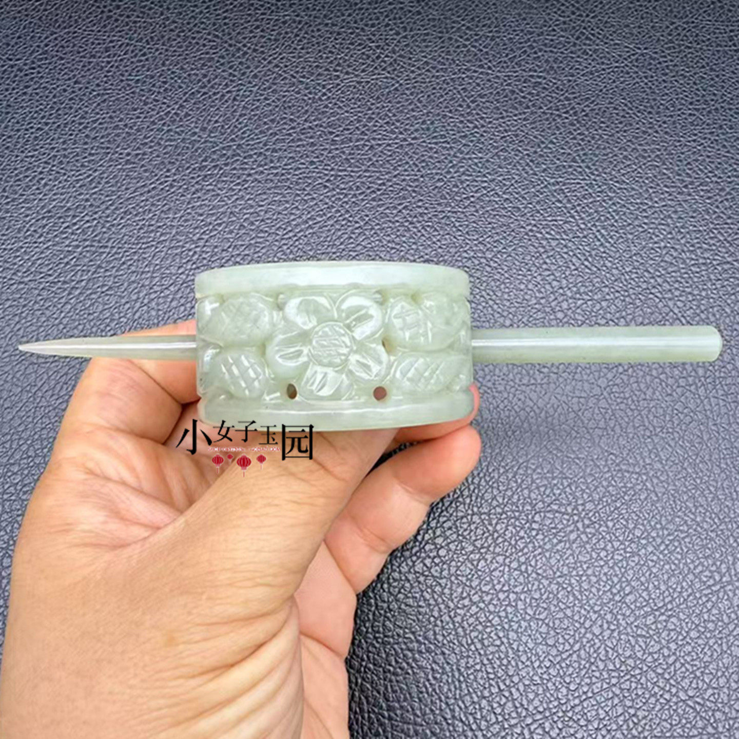 和田玉如意莲花发簪发冠仿古镂空雕刻玉冠新中式国风汉服帽冠头饰