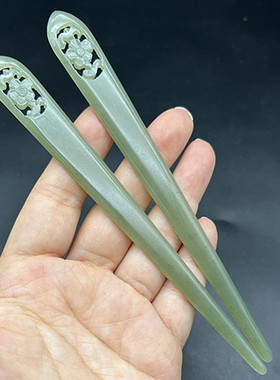 青玉梅花发簪天然和田玉簪子发饰仿古玉钗复古发钗男女款古风玉簪