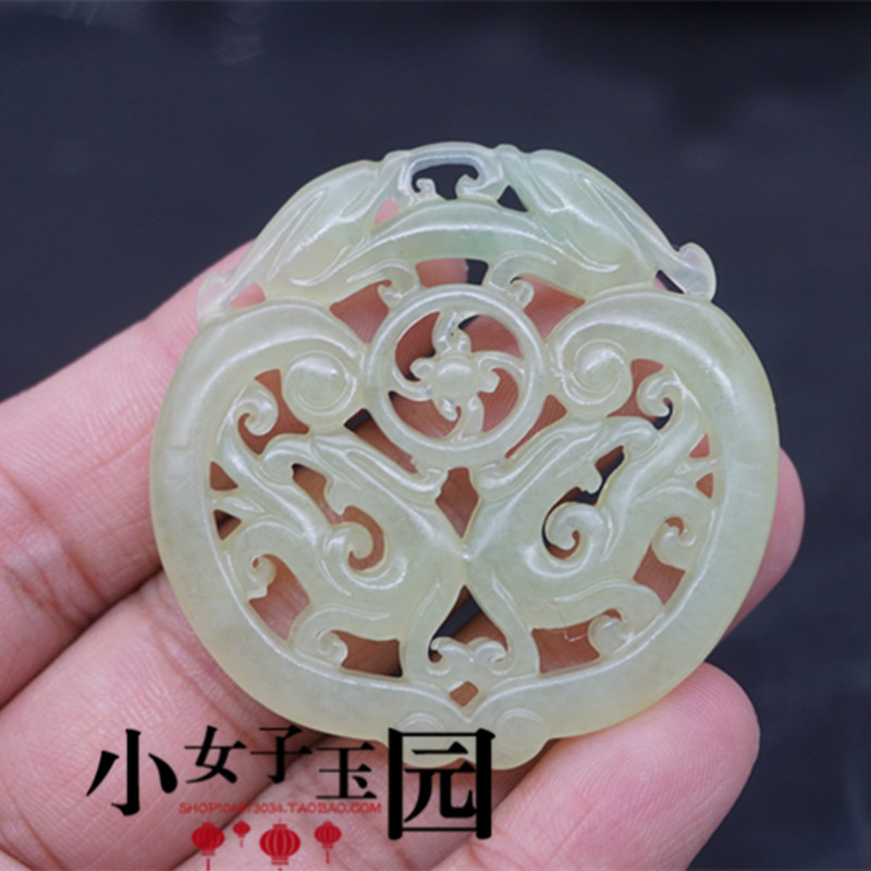 仿玉复古龙凤吊坠挂件仿古双面镂空雕刻龙凤呈祥玉佩玉坠颈饰腰佩