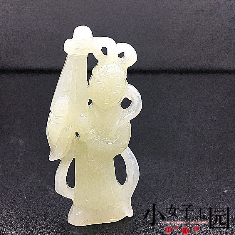 和田玉手工立体雕刻人物小摆件把件美女弹琴古玩玉器玉雕件收藏玉