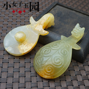 古玩杂项玉器老岫玉手把件摆件高古玉挂件收藏带勾龙头琵琶带钩