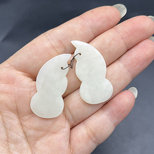 和田玉青白玉葫芦耳饰吊坠耳环挂件耳坠配饰DIY手工玉配件复古玉