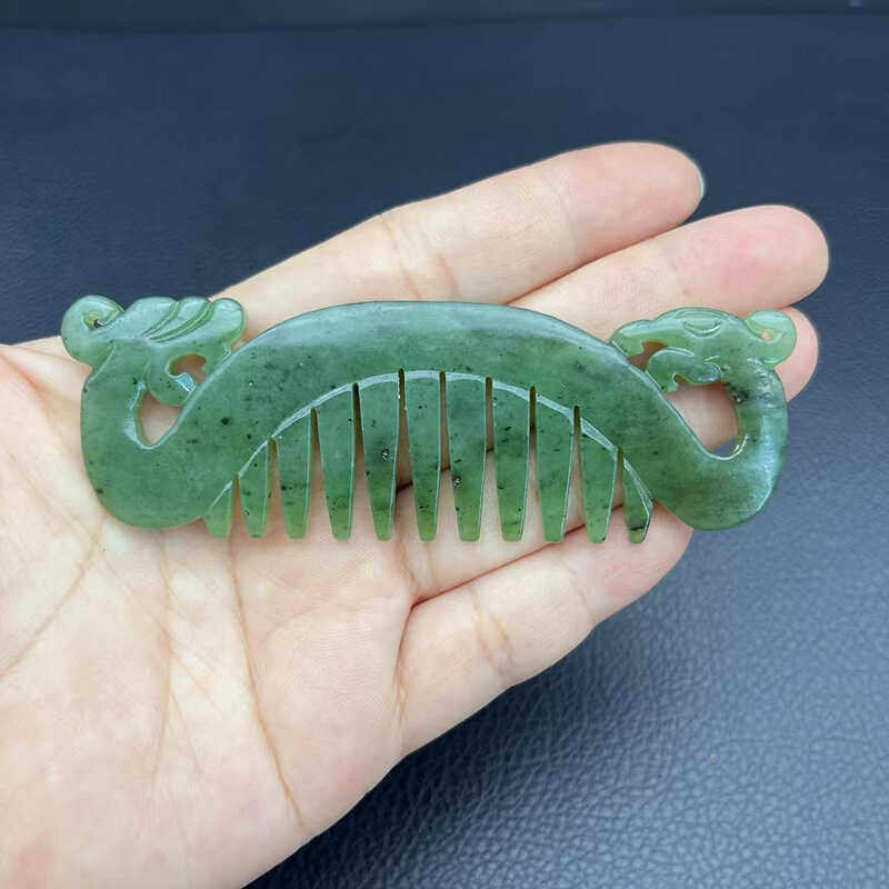 和田玉龙凤玉梳子吊坠挂饰仿古雕刻碧玉梳子玉佩玉坠把玩件玉配饰