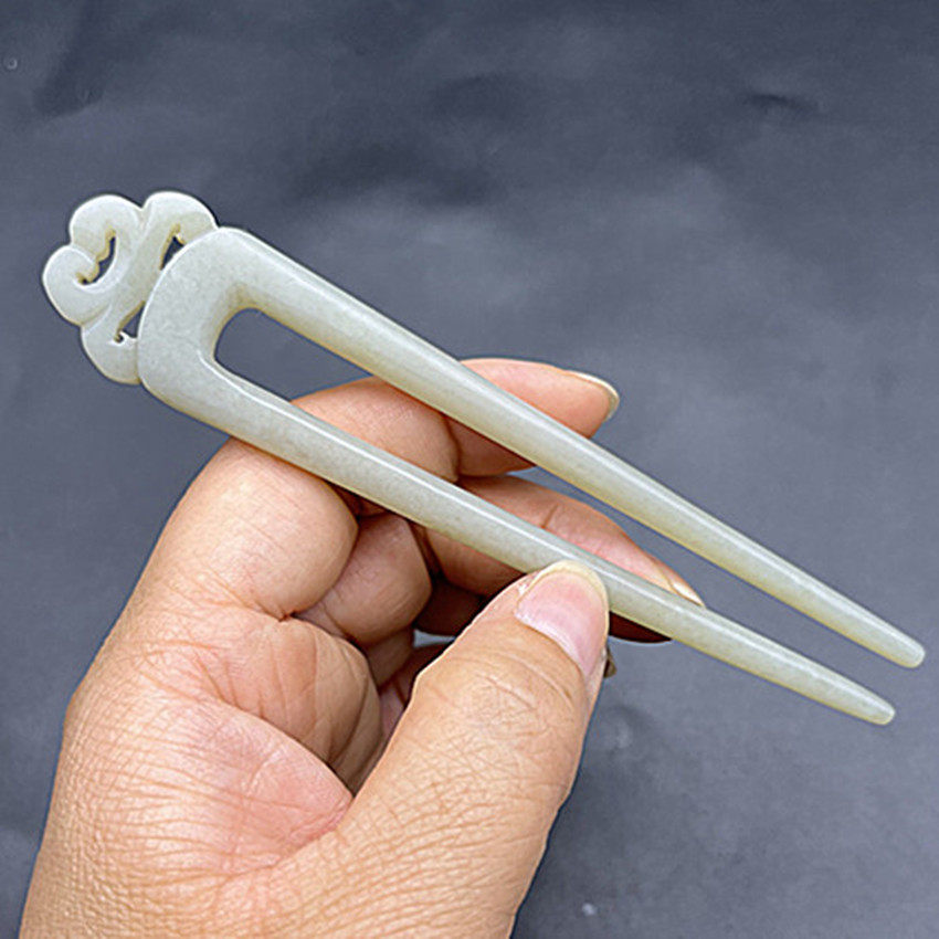 复古扁头双簪玉发簪和田玉