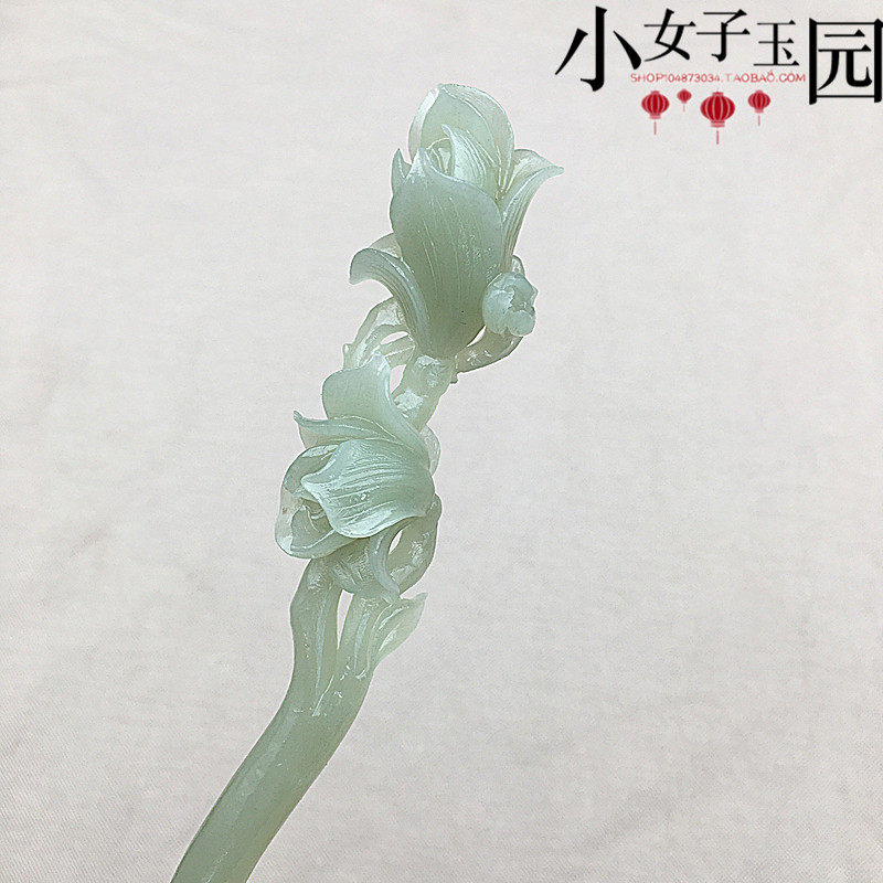 和田玉兰花发簪青海料晴水色玉兰花玉簪旗袍头饰中国风原创手工