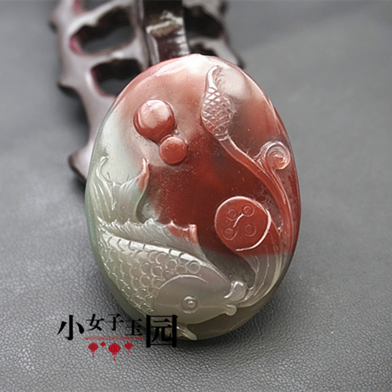 【金玉满堂】玉坠紫绿玛瑙手工雕刻鱼吊坠 巧雕连年有余挂件玉佩