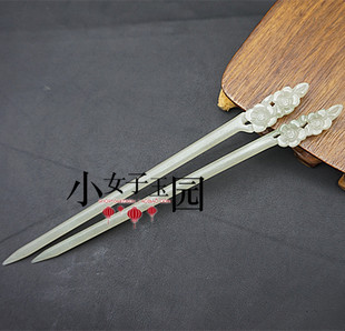 和田玉梅花发簪梅花三弄玉簪子汉服发饰古装头饰复古玉钗影视道具