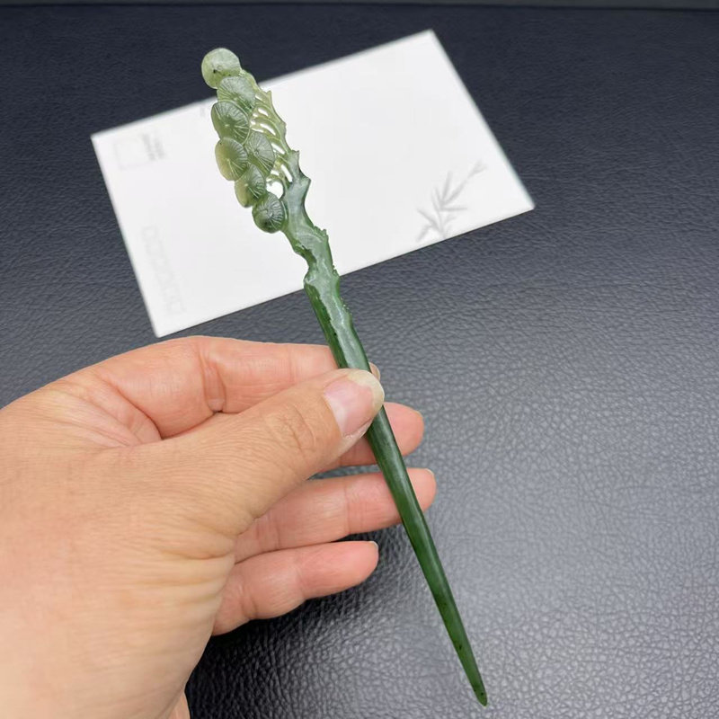 和田玉碧玉花片玉发簪花开富贵玉簪古风汉服头饰发饰新中玉式簪子
