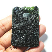 墨绿玉龙凤玉佩牌子吊坠挂件吉祥物男女款 龙凤挂坠天然玉石项链坠