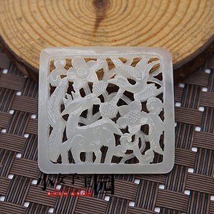 和田玉拉丝镂空雕刻鹿鹤同春吊坠挂件青白玉福禄寿玉佩玉坠送证