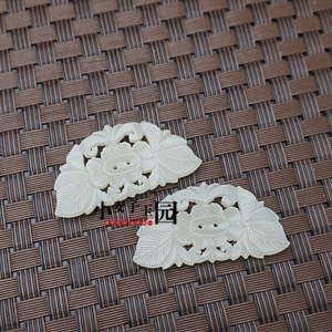 和田玉青白玉帽花蝴蝶花片颈饰项链玉坠花朵帽正DIY手工压襟配饰