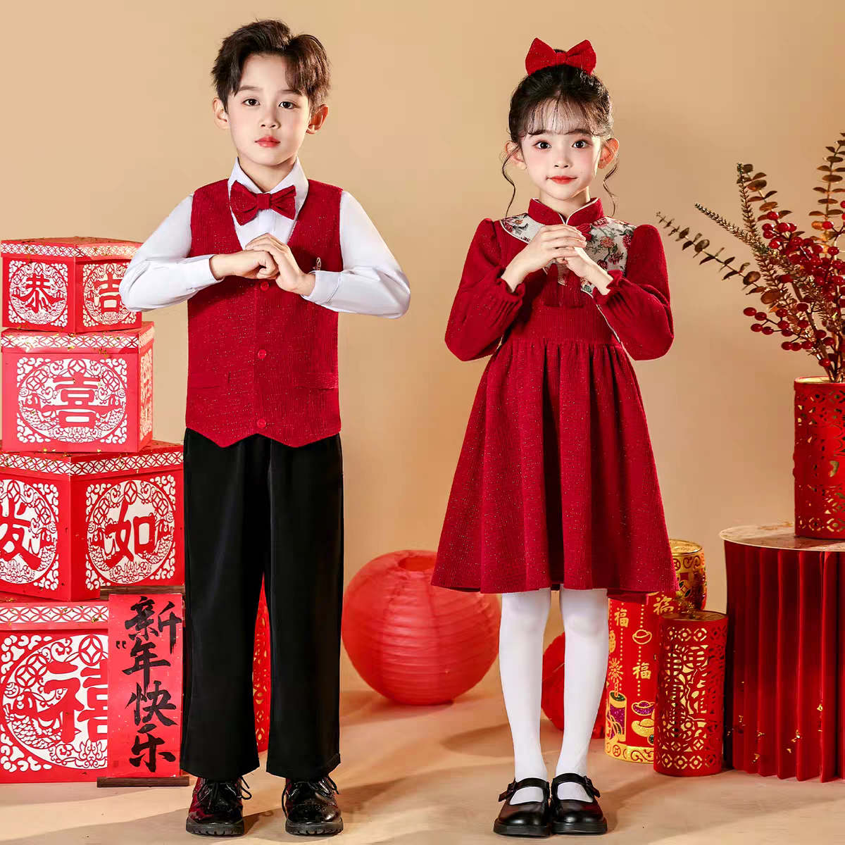 元旦儿童合唱演出服男女童中国风新中式国学班服小学生表演服装