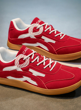 外贸男鞋加宽德训鞋本命年大头鞋4E宽楦青少年复古红色阿甘鞋防水