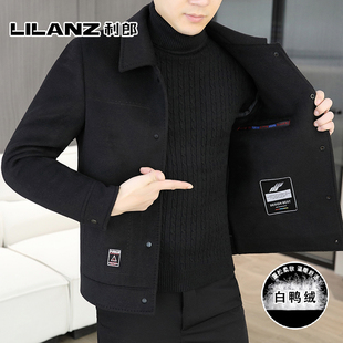 利郎羊毛呢外套男士短款双面尼大衣秋冬新款男装加厚羽绒呢子夹克