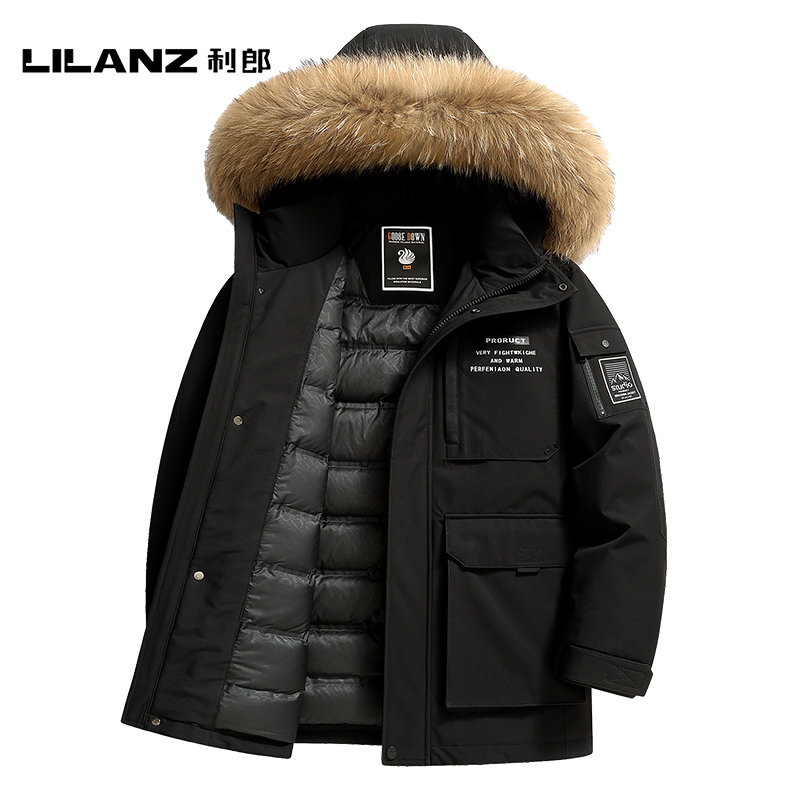 利郎鹅绒服中长款羽绒服工装男