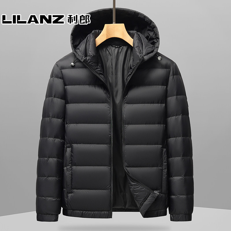 利郎2025新款秋冬短款男女轻薄羽绒服休闲连帽纯色防寒外套男装