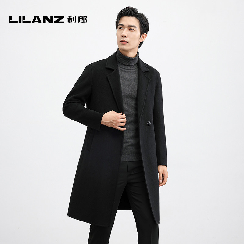 利郎男士长款羊毛呢子大衣25秋冬新款英伦风双排扣过膝双面呢外套