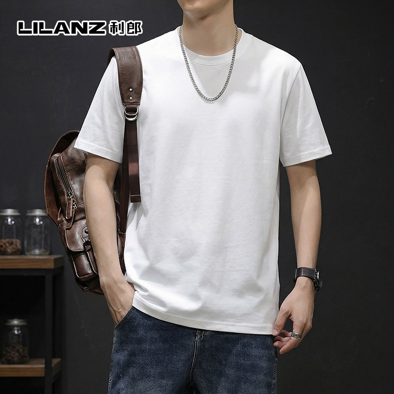 利郎圆领短袖t恤纯色胖子大码男装中年高端夏装纯棉透气薄款上衣