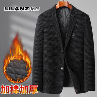 利郎中年休闲西服加棉加厚商务秋冬上衣毛呢小西装 男爸爸呢子外套