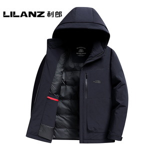 利郎轻薄羽绒服男短款连帽2025冬季新款中年鸭绒保暖休闲装外套厚