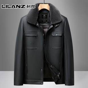 利郎2025冬季绵羊皮衣翻领加厚男士皮夹克中老年休闲保暖上衣外套