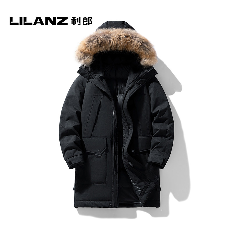 利郎大毛领长款羽绒服男2025新款冬季保暖男装白鸭绒冬装外套